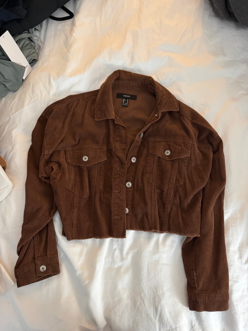 Forever 21 Cropped Corduroy Jacket in Brown